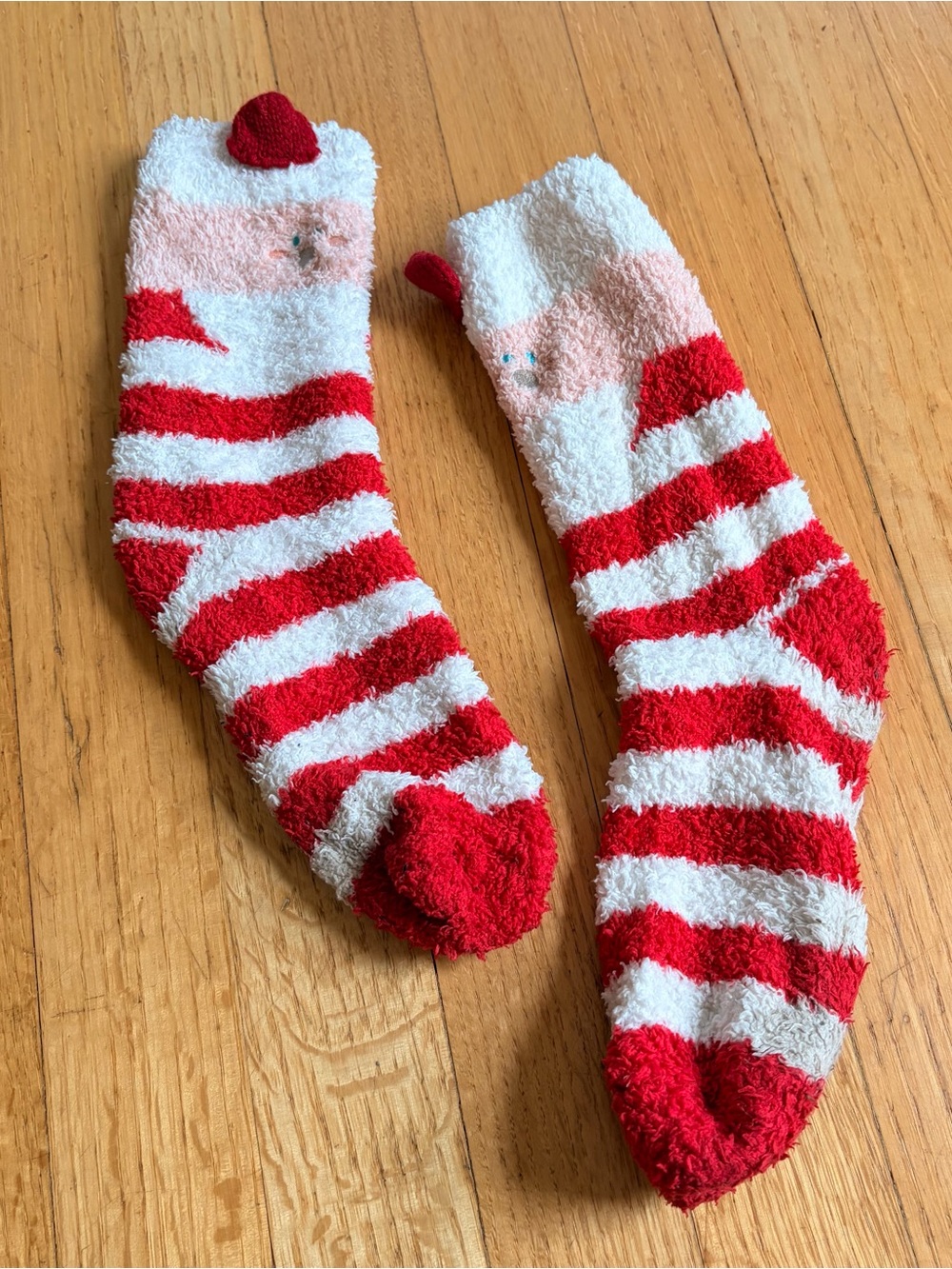 Cozy Red & White Striped Santa Fuzzy Socks
